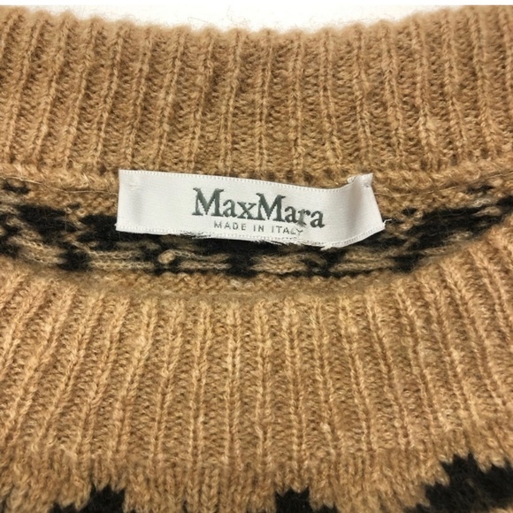 MaxMara tan cable knit fairisle crew neck pullover Large - Picture 6 of 10